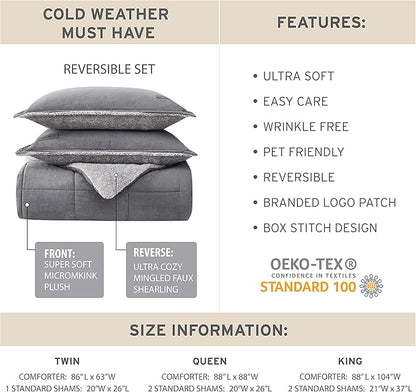 Eddie Bauer - Twin Comforter Set, Microsuede Bedding with Soft Plush Faux Shearling Reverse, 2 Piece Bed Set with Matching Pillowcase (Sherwood Brown)
