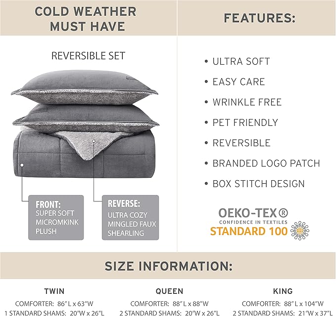 Eddie Bauer - Twin Comforter Set, Reversible Sherpa Bedding with Matching Shams, Cozy & Warm Home Decor, Oeko-Tex Certified (Sherwood Green, Twin)