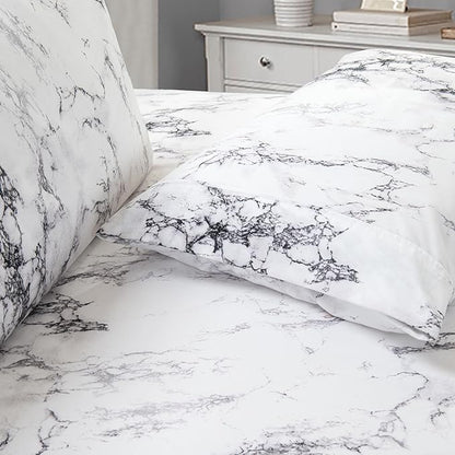 Elegant Comfort Luxury Ultra-Soft 2-Piece Pillowcase Set - 1500 Premium Hotel Quality Microfiber Double Brushed - Wrinkle Resistant, Standard/Queen, Marble Pattern White