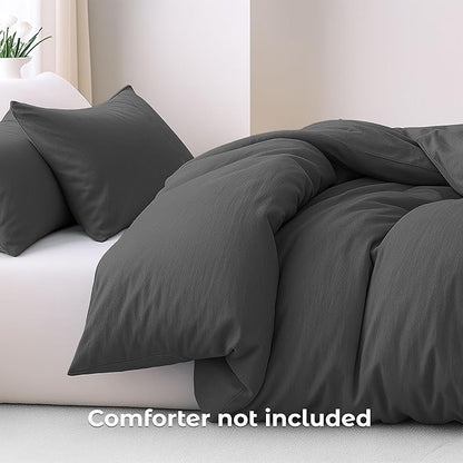 Pure Bedding Duvet Cover Queen Size - 3 Pieces Extra Soft Bedding Set, Includes 1 Duvet Cover 90x90 Inches with Zipper Closure & 2 Pillow Shams, Comforter Not Included, Dark Grey