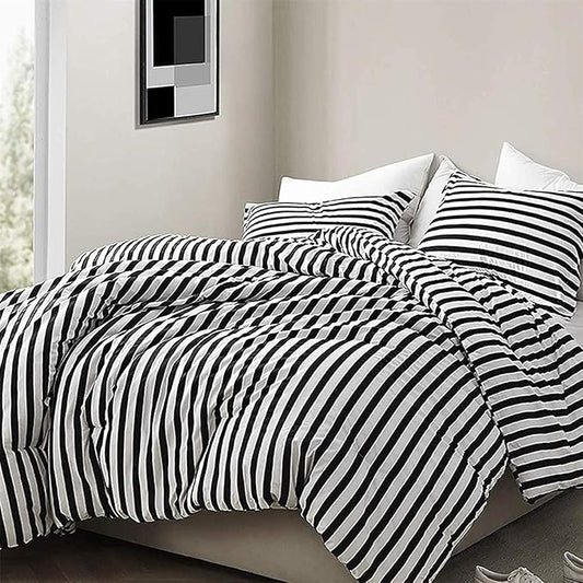 Cottonight Striped Comforter Set Queen White and Black Striped Comforter Full Vertical Modern Cotton Soft Breathable Bedding Comforter Set for Women Men Adults Kids