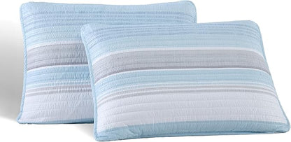 Beatrice Home Fashions Coralinn Striped 3-Piece Quilt Set, Lightweight, All-Seasons, Full/Queen, Blue Gray