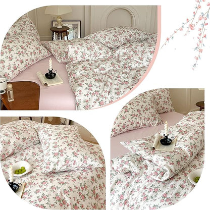 VM VOUGEMARKET Peach Blossom Bedding Set King Chic Pink Floral Duvet Cover with Zipper Closure 100% Cotton Girls Aesthetic Botanical Comforter Cover Set(3 pcs,104x90)