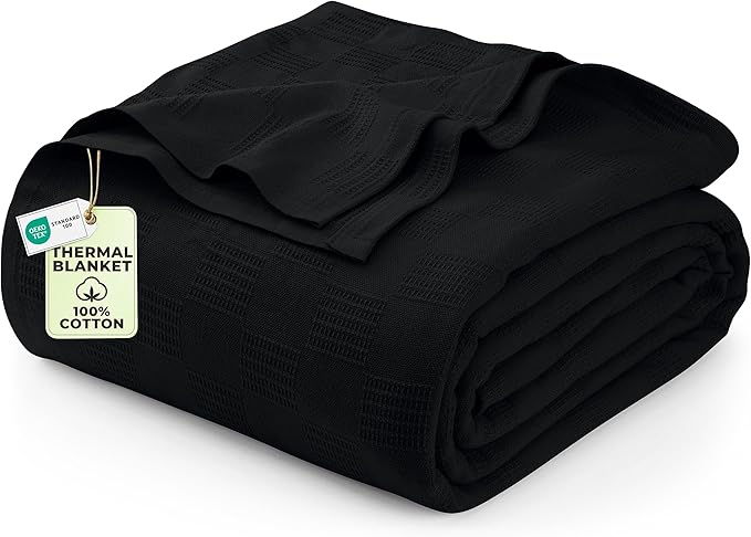 Utopia Bedding Black 100% Cotton Blanket [Twin Size - 90x72 Inch] Lightweight, Soft and Breathable Thermal Dorm Bed Blanket for All Seasons