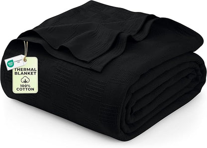 Utopia Bedding Black 100% Cotton Blanket [King Size - 90x108 Inch] Lightweight, Soft and Breathable Thermal Blanket for All Seasons