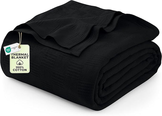 Utopia Bedding Black 100% Cotton Blanket [Queen Size - 90x90 Inch] Lightweight, Soft and Breathable Thermal Blanket for All Seasons
