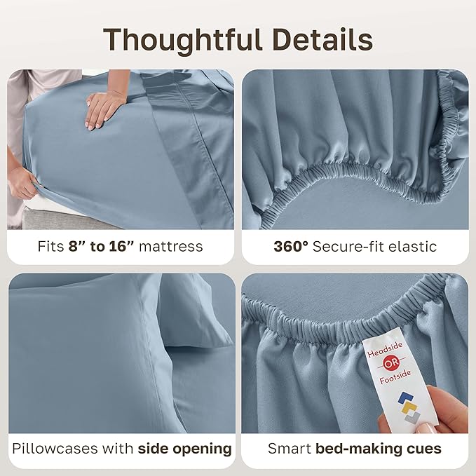CALIFORNIA DESIGN DEN 5-Star Hotel 600 Thread Count 100% Cotton Sheets Set - Soft & Smooth Queen Bedding Set with Deep Pockets, Quality Beats Egyptian Cotton Claims (Pastel Blue)