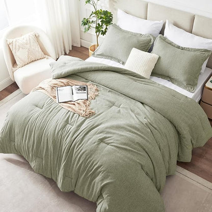 CozyLux King Size Comforter Set, 3 Pieces Olive Green Soft Luxury Cationic Dyeing Comforter King Size Bedding Set, Breathable Lightweight Bed Sets with 1 Down Alternative Comforter and 2 Pillow Shams