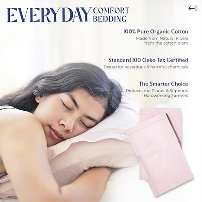 Mayfair Linen 100% Organic Cotton King Size Pillow Cases Set of 2 - Soft Hotel Quality Covers for King Size Pillows (Blush), Authentic GOTS Certified, Crisp, Cooling Percale Weave Cotton Pillowcases