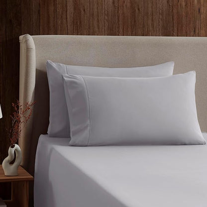 Nestl Twin Sheet Set - 1800 Ultra-Soft Microfiber Twin Bed Sheets - Double Brushed - Deep Pockets - Easy Fit - Extra Soft - 3 Piece Set - Bedding Sheets & Pillowcases (Twin, Grey Lavender)