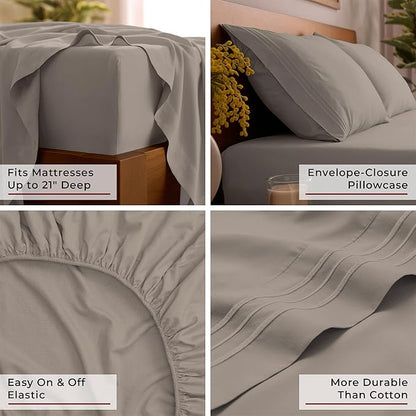 Mellanni California King Sheet Set - 6-Piece Iconic Collection Bedding, (Including 4 Pillowcases), 21-Inch Extra Deep Pocket, Easy Care, Ultra Soft, Cooling Sheets, Brushed Microfiber - Tan