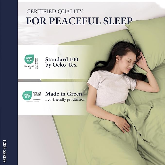 Ashton Sheets 100% Egyptian Cotton Sheets Queen Size - 1200 Thread Count Queen Size Sheets Set Egyptian Cotton, 4 PC Luxury Bedsheet (Sage Green), Soft, Cooling, 17" Deep Pocket Sateen Bedsheet Set