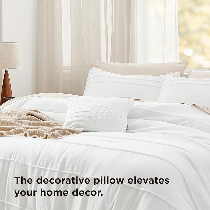 Bedsure King Comforter Set - 4 Pieces Pinch Pleat Bed Set, White Boho Bedding for All Season, 1 Soft Comforter, 2 Pillowcases, 1 Decorative Pillow