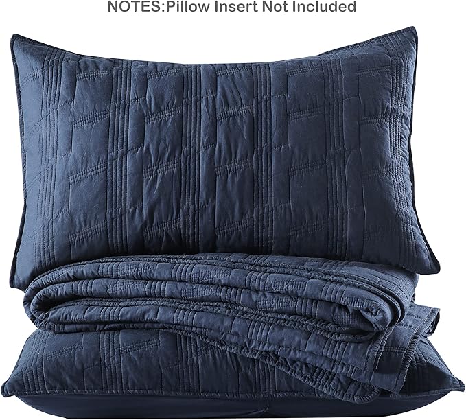 HORIMOTE HOME 100% Cotton Quilt Set Twin Size, Navy Blue Pre-Washed 2-Piece Bedspread Coverlet Set, Cozy Lightweight Stitching Bedding Cover with 1 Sham in Geometric Pattern for All Season