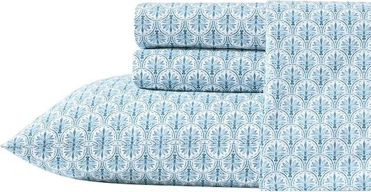 Tommy Bahama - King Sheet Set, Super Soft Cotton Percale Bedding with Matching Shams, Tropical Bedding Set, Oeko-Tex Certified (Coastal Batik Blue, King)