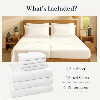 Casa Platino Split King Sheets Set –100% Cotton Split King Sheets with 4 Pillowcases, Lightweight Feel & Secure Fit, Crisp & Breathable Percale Weave with 15" Deep Pocket, Soft and Cozy – Pure White
