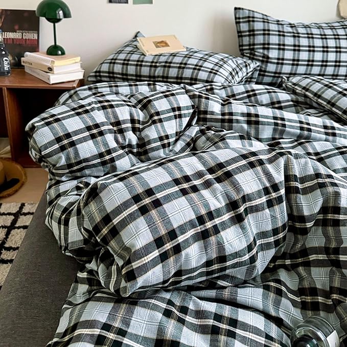 HighBuy Queen Comforter Set Grey Gingham Bedding Comforter with 2 Pillowcases,Modern Chic Grid Plaid Comforter Set 3 Pieces Fluffy Comfortable Soft,Gingham Plaid Bedding Set Queen