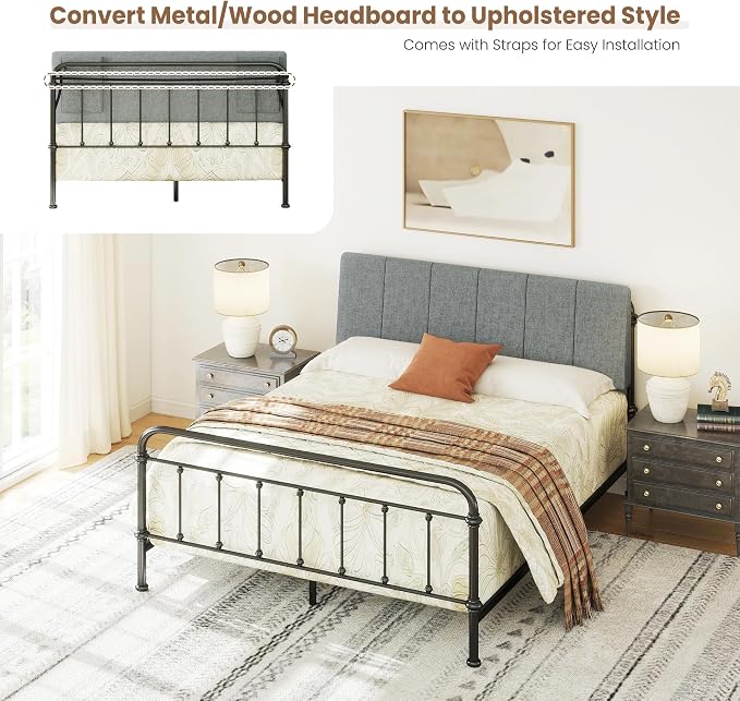 Queen Size Headboard Only-No Assembly Required, Dark Gray | Easy to use no assembly required, Linen fabric and extra-thick foam for added comfort, Modern style headboard queen size