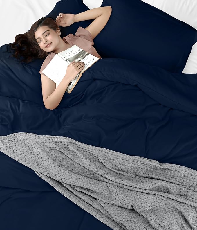 Utopia Bedding Duvet Cover Full Size - 3 Piece with Zipper Closure - 1 Comforter Cover 80X90 Inches & 2 Pillow Shams 20X26 Inches (Navy) Comforter Not Included
