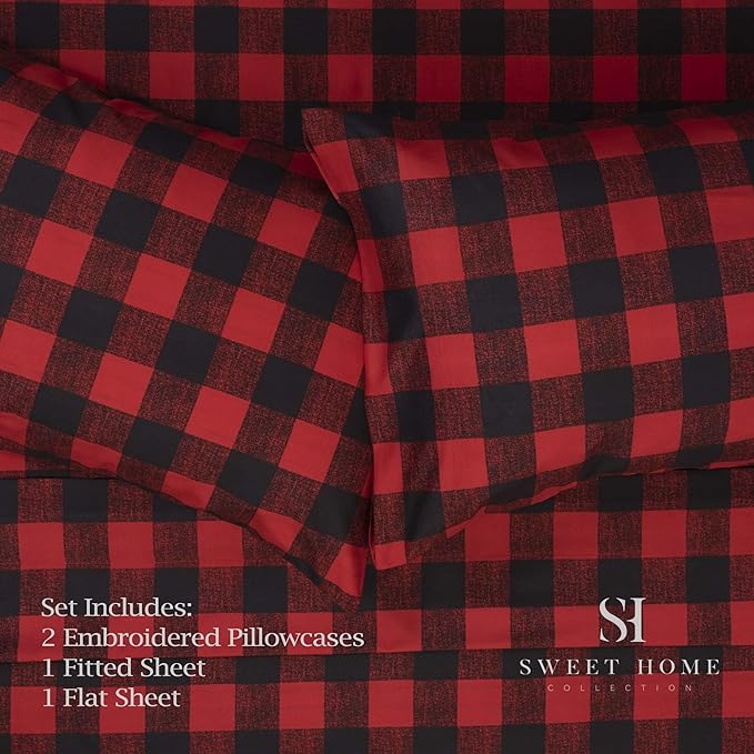 1500 Supreme Collection Buffalo Print Sheet Set, King Size - Luxury Bed Sheets Set with Deep Pocket Wrinkle Free Bedding, California King, Burgundy/Black Buffalo Print