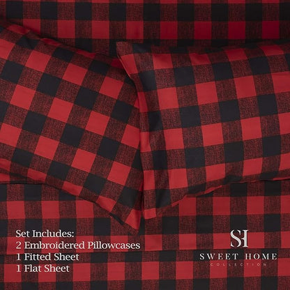 1500 Supreme Collection Buffalo Print Sheet Set, Queen Size - Luxury Bed Sheets Set with Deep Pocket Wrinkle Free Bedding, Queen, Burgundy/Black Buffalo Print