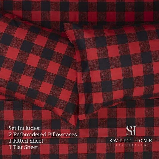 1500 Supreme Collection Buffalo Print Sheet Set, Queen Size - Luxury Bed Sheets Set with Deep Pocket Wrinkle Free Bedding, Queen, Burgundy/Black Buffalo Print