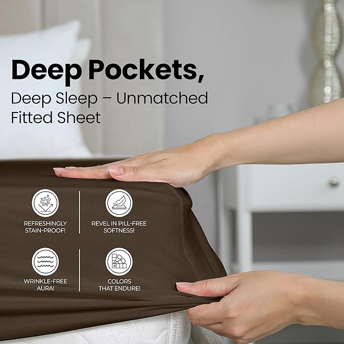 Utopia Bedding Queen Fitted Sheet - Bottom Sheet - Deep Pocket - Soft Microfiber - Shrinkage and Fade Resistant - Easy Care -1 Fitted Sheet Only (Brown)