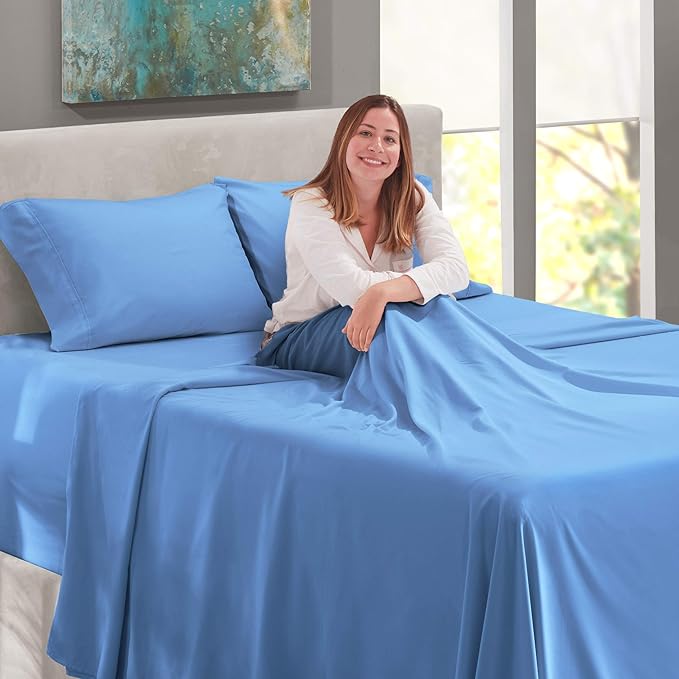 Nestl Queen Size Sheet Set, 4 Piece Extra Deep Pocket (18-24 inches), Microfiber, Cooling, Hotel Luxury, Soft, Breathable, Wrinkle-Free, Easy to Care, Calm Blue