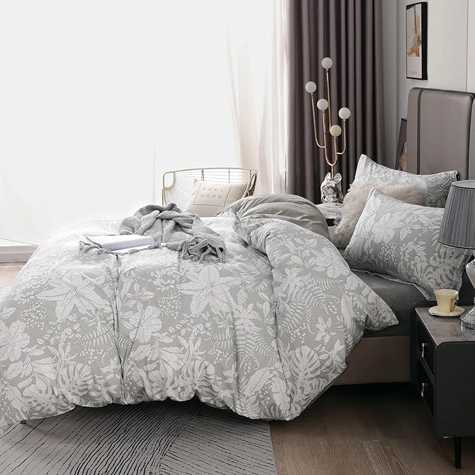 OAITE Duvet Cover Set King Size Floral Pattern 600 Thread Count Ultra Soft 100% Long Staple Cotton Duvet Cover Sets 3-PC, Breathable Duvet Cover with Zipper Closure & Corner Ties