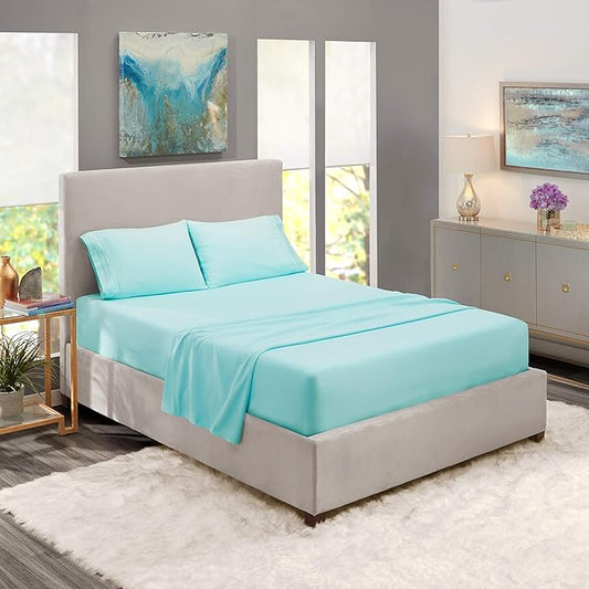 Nestl Full XL Sheet Set - Luxury 1800 Ultra-Soft Microfiber Full Extra Long Bed Sheets - Double Brushed - Deep Pockets - Easy Fit - 4 Piece Set - Bedding Sheets & Pillowcases (Full XL, Light Blue)