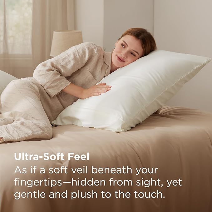 Bedsure King Size Pillow Cases Set of 2 - Ivory White Brushed Microfiber Pillowcases 2 Pack, Super Soft Pillow Case Cover with Envelope Closure for Kids, Wrinkle, Fade Resistant, 20x36 Inches