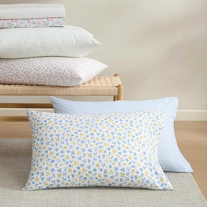 Laura Ashley - Full Sheet Set, Crisp & Cool Cotton Percale Bedding for Year Round Comfort, Deep Pocket, Bed Sheets with Matching Pillowcases (Little Ditsy Pink)