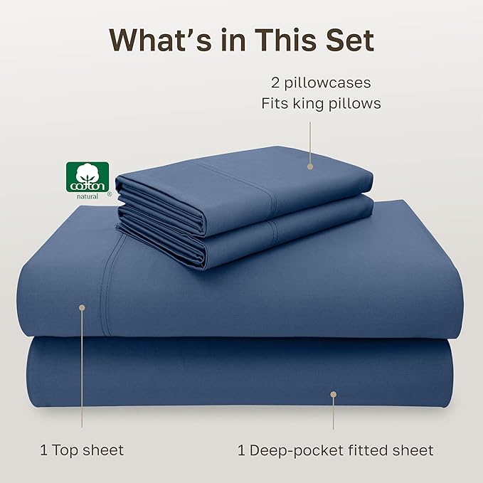 California Design Den California King Sheet Set - 100% Cotton, 600 Thread Count Deep Pocket Cal King Sheet Set, Luxury Hotel-Quality Sheets with Soft Sateen Weave - Royal Navy Blue