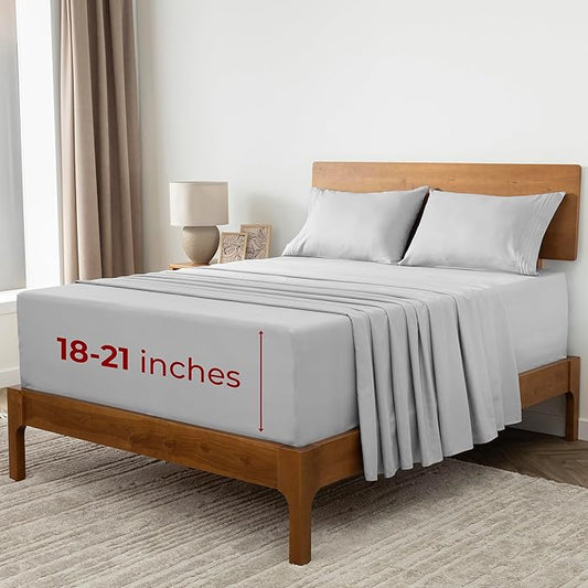 Mellanni Extra Deep Full Sheets - 4 PC Iconic Collection Bedding - Hotel Luxury, Ultra Soft, Cooling Bed Sheets - Wrinkle, Fade, Stain Resistant (Full, Light Gray)