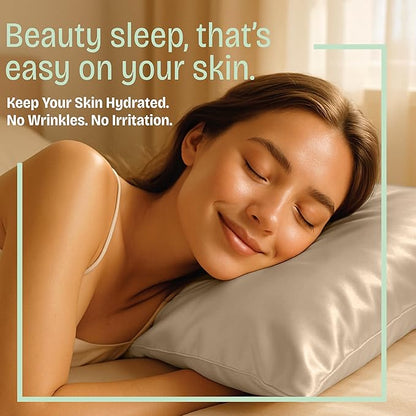 BLISSFORD Satin Pillowcase with Zipper, for Hair and Skin Care, Feels Soft and Cool Like a Silk Pillowcase, Satin Pillow Cases 2 Pack, Slik Pillow Cover, Taupe - Standard Size, Set of 2