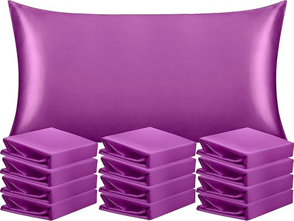 NTBAY 12 Pack Satin King Pillowcases for Hair and Skin, Luxurious and Silky Pillow Cases with Envelope Closure, 20 x 36 Inches, Purple