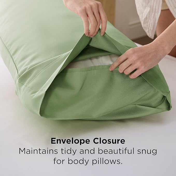 Bedsure Body Pillow Cover, Cooling Body Pillow Pillowcase for Hot Sleepers, Rayon Derived from Bamboo, PureWoven Silky Soft Long Pillow Case Cover with Envelope Closure, Sage Green, 20x54 Inches
