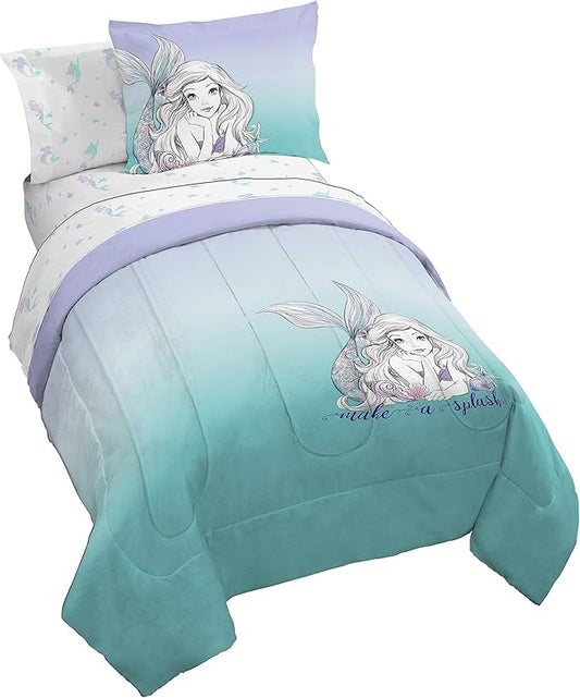 Jay Franco Disney Little Mermaid 5 Piece Twin Bed Set - Teal Color, Includes Comforter & Sheet - Bedding Features Ariel, Super Soft Fade Resistant Microfiber