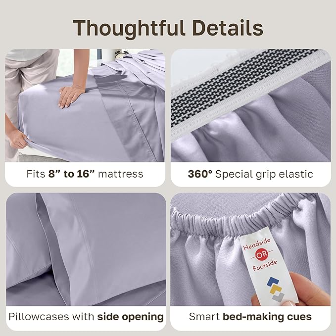 California Design Den Luxury 800 Thread Count Sheets Queen - 100% Cotton Sateen for Queen Size Bed, Bedding Set with Deep Pockets - Lavender