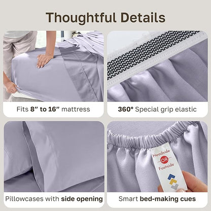 California Design Den Luxury 800 Thread Count Sheets Queen - 100% Cotton Sateen for Queen Size Bed, Bedding Set with Deep Pockets - Lavender