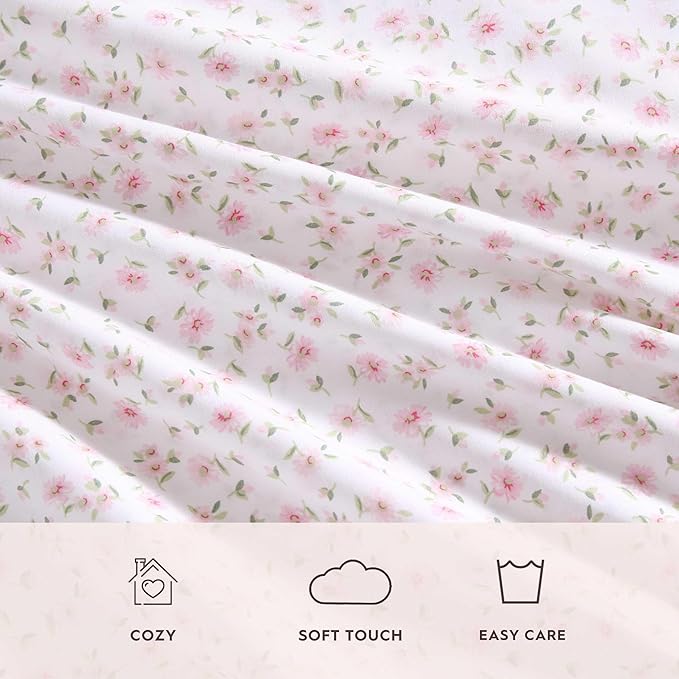 Laura Ashley - Twin Sheet Set, Crisp & Cool Cotton Percale Bedding for Year Round Comfort, Deep Pocket, Bed Sheets with Matching Pillowcase (Little Ditsy Pink)
