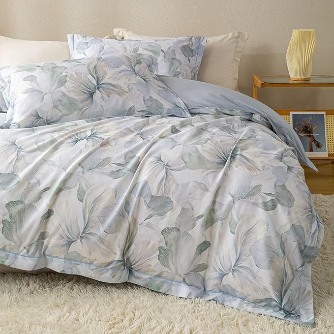 OAITE Duvet Cover Set Twin Size Floral Pattern Ultra Soft 100% Cotton Duvet Cover Sets 3-PC, Breathable Duvet Cover with Zipper Closure & Corner Ties(2 Pillow Shams,1 Duvet Cover)