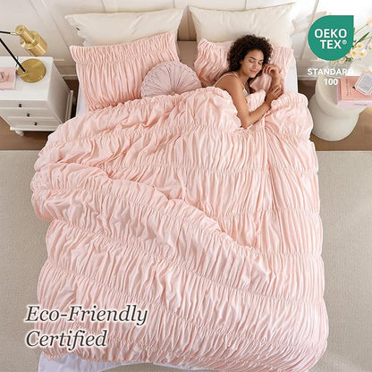 weigelia Cinched Comforter Set Queen - 3PCS Soft Cozy Blush Pink Queen Bedding Set with Decorative Ruched Design, Fluffy Lightweight All Season Cute Comforter for Elegant Home & Bedroom Decor