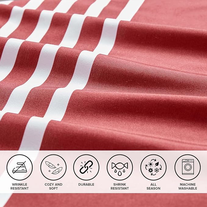 Comfort Spaces Twin XL Comforter Sets with Sheets - Bed in a Bag 6 Pieces Teen Bedding Sets, Red and Grey Stripes Bedding Twin XL, College Twin XL Bed Set with 2 Side Pockets Bedroom Organizer