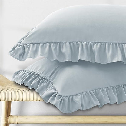 KKJIAF Ruffle Body Pillow Cases Set of 1, Ruffled Pillow Covers with Envelope Closure, Wrinkle Resistant Ruffled Long Pillow Shams 20" x 54", Dusty Blue