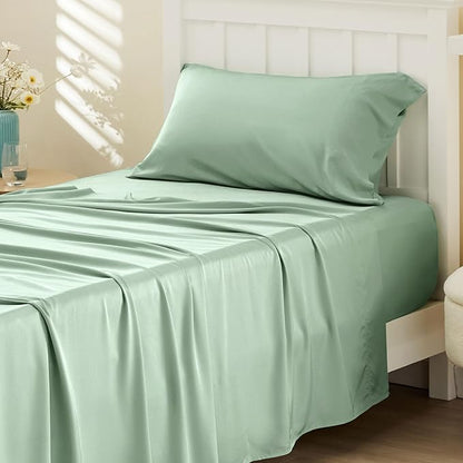 Bedsure Cooling Sheets Twin, Rayon Derived from Bamboo, PureWoven, Breathable & Soft Twin Sheets Set, Deep Pocket Up to 16 Inches, Hotel Luxury Silky Bedding for Hot Sleepers, Sage Green