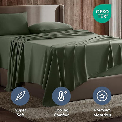 Nestl Full Sheet Set - Luxury 1800 Ultra-Soft Microfiber Full Bed Sheets - Double Brushed - Deep Pockets - Easy Fit - 4 Piece Set - Bedding Sheets & Pillowcases (Full, Olive Green)