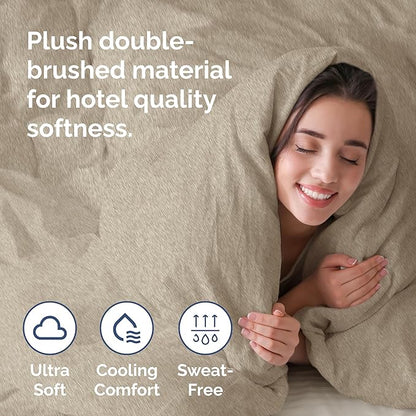 Duvet Cover Twin/Twin XL Size Set - Extra Soft Twin/Twin XL Duvet Cover 68" x 90" with 1 Pillow Sham - Hotel Luxury, Fade Free w/ Zipper Closures & Ties - Comfy, Cozy & Breathable (Heathered Beige)