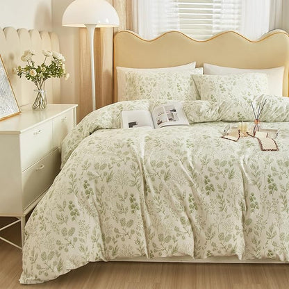 HighBuy Cute Floral Comforter for Twin XL Bed Aesthetic Green Floral Bedding Comforter Set Soft Cottagecore Botanical Farmhouse Coquette Bed Set 3 Piece Twin XL Boho Comforter with 2 Pillowcase