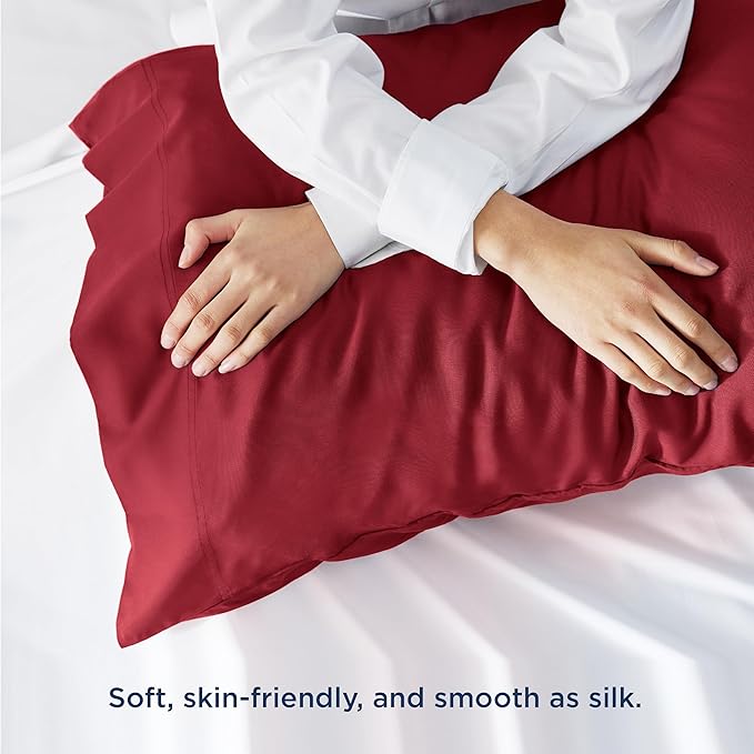 Bedsure Pillow Cases Queen, Cooling Pillow Cases, Rayon Derived from Bamboo Red Pillowcases Queen Size Set of 2, PureWoven Silky Soft Bedding Pillow Covers with Envelope Closure, 20x30 Inches
